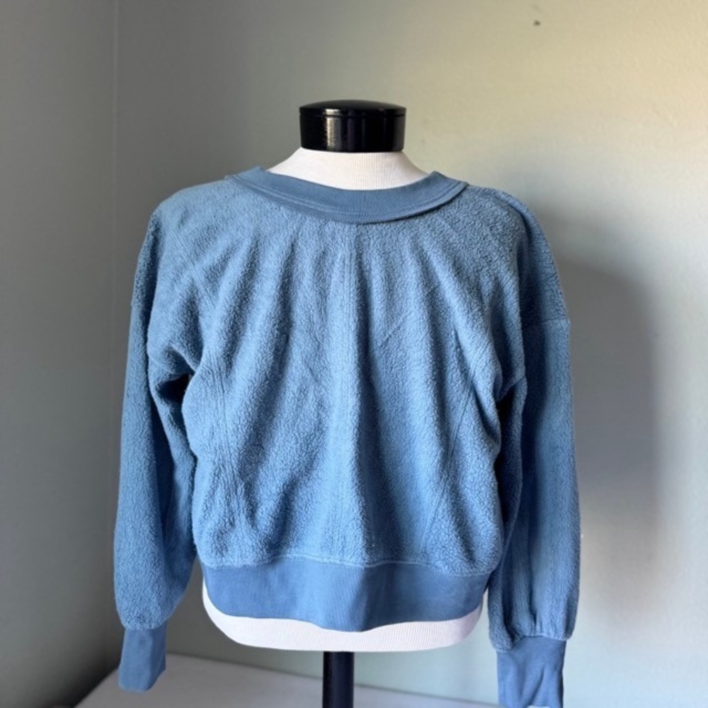 Daily Practice Anthropologie Blue Open‎ cross Back Fleece Sweatshirt Small NWT - Picture 5 of 8
